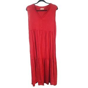 BELLAMBRA linen oversized long tiered maxi dress red fall style Prairie vibe M/L